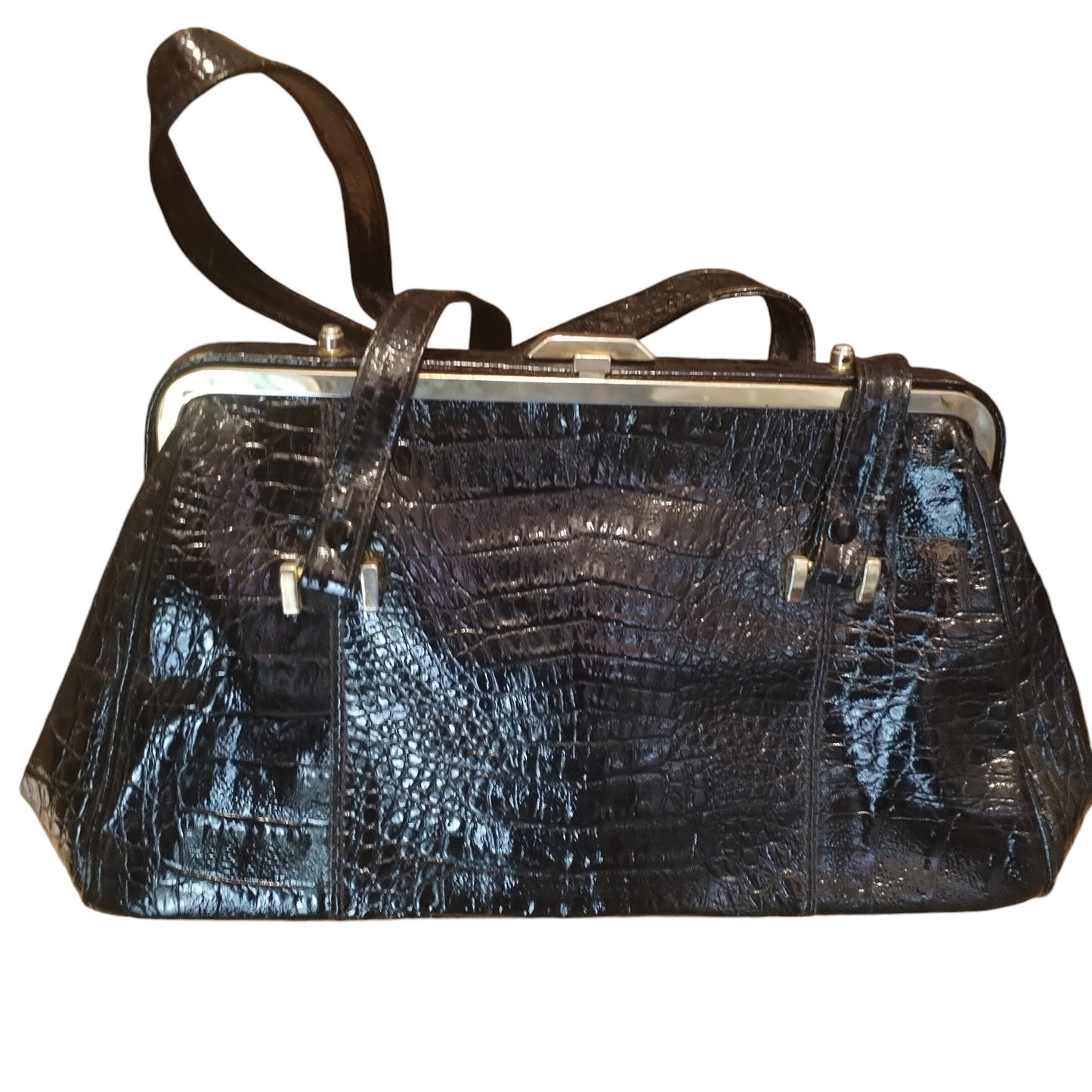 Borsa modello doctor bag nera lucida anni 70