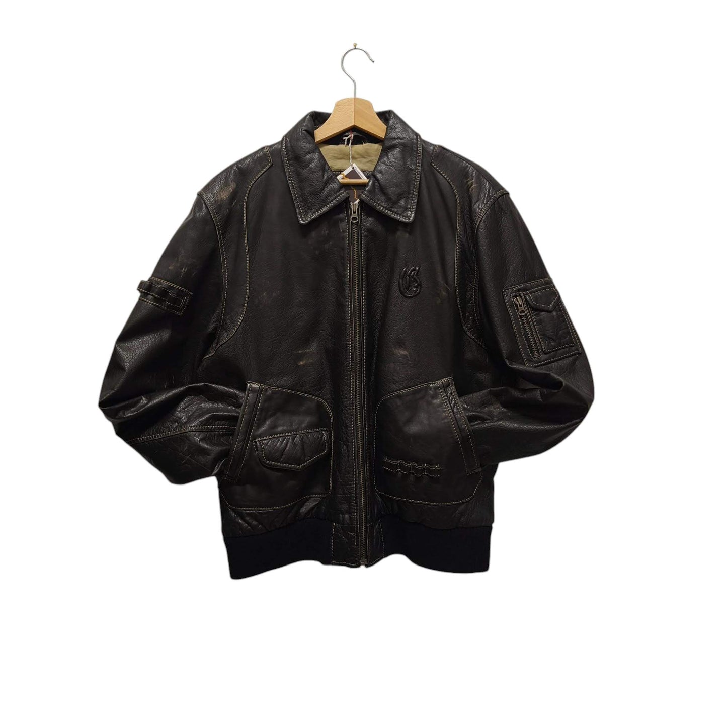 Giacca vintage in pelle marrone anni 80 modello bomber