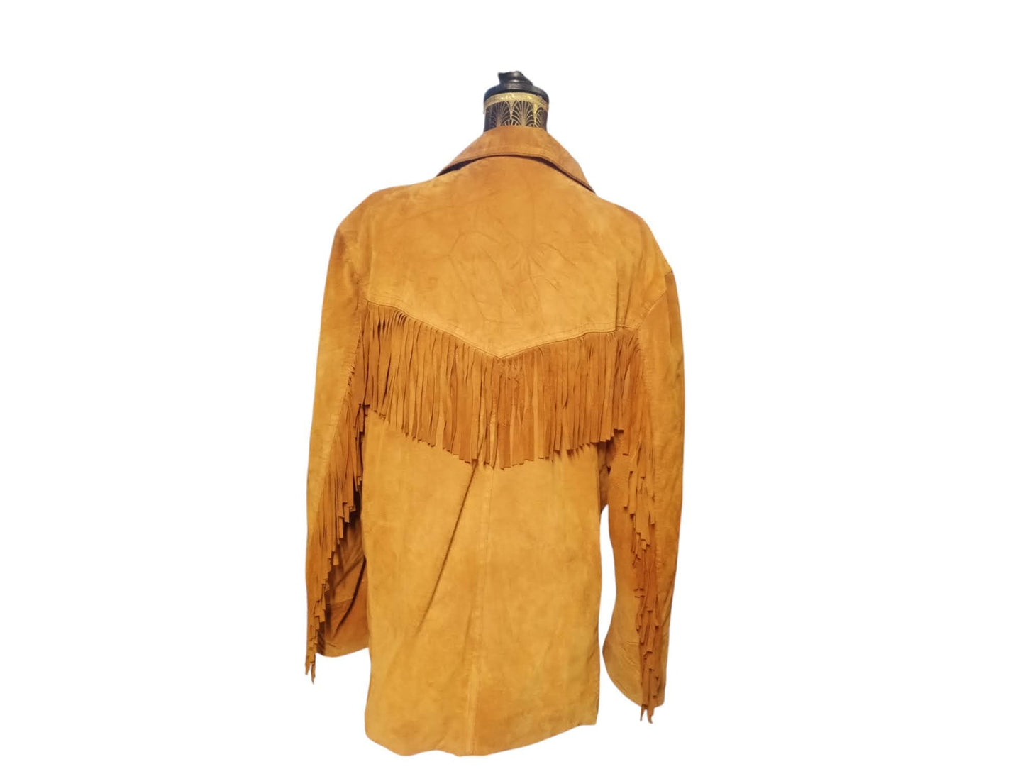 Giacca vintage in pelle marrone con frange