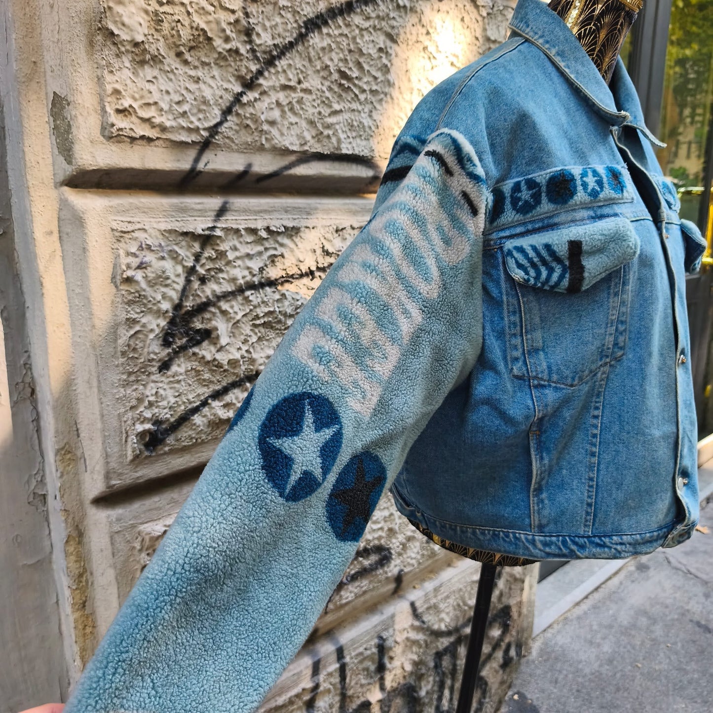 Giacca in jeans vintage Shining nativi d'America Taglia L