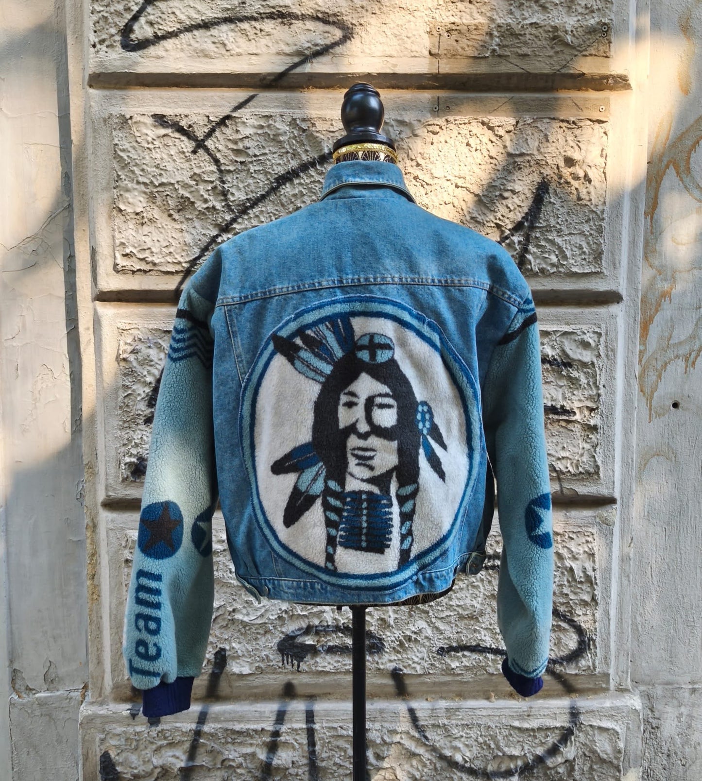 Giacca in jeans vintage Shining nativi d'America Taglia L