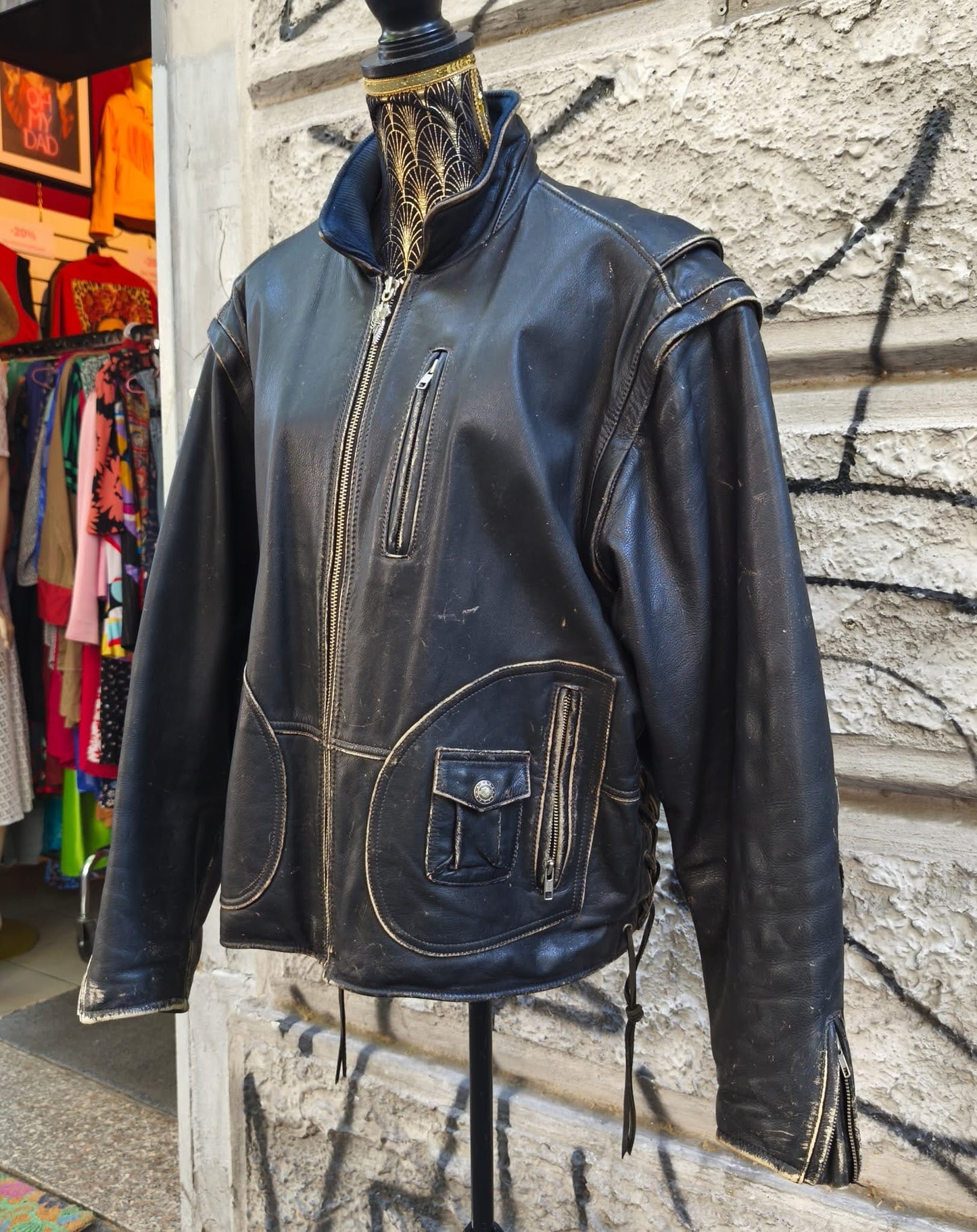 Giacca vintage in pelle Harley Davidson smanicabile Taglia xl