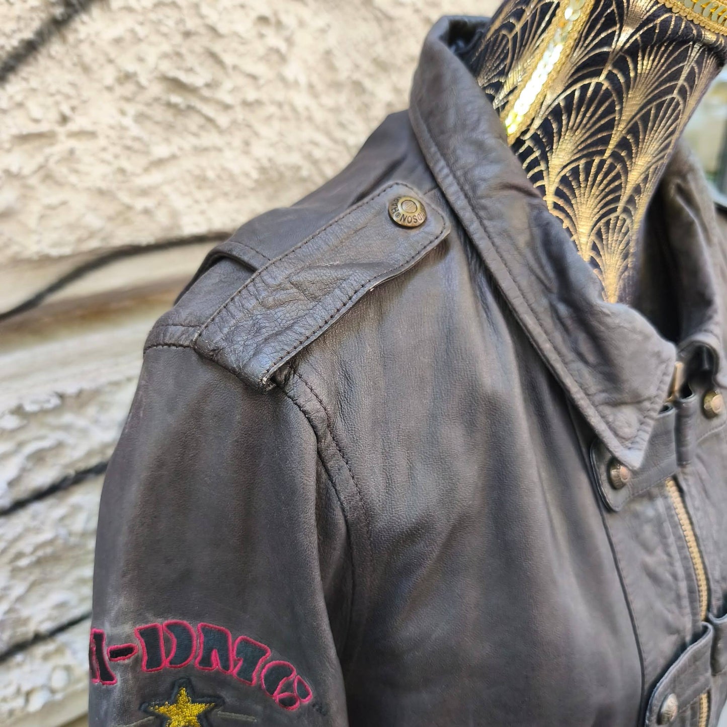 Giacca vintage in pelle Harley Davidson testa di moro