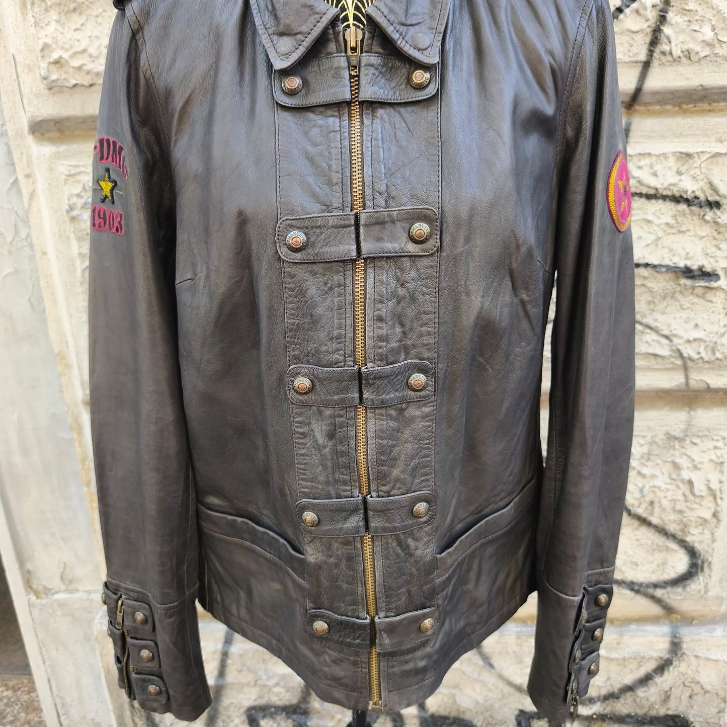 Giacca vintage in pelle Harley Davidson testa di moro