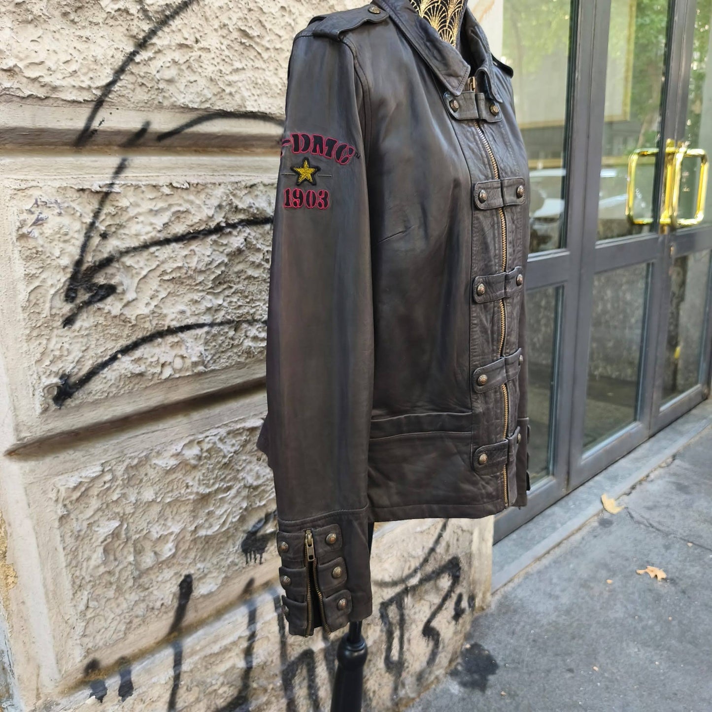 Giacca vintage in pelle Harley Davidson testa di moro