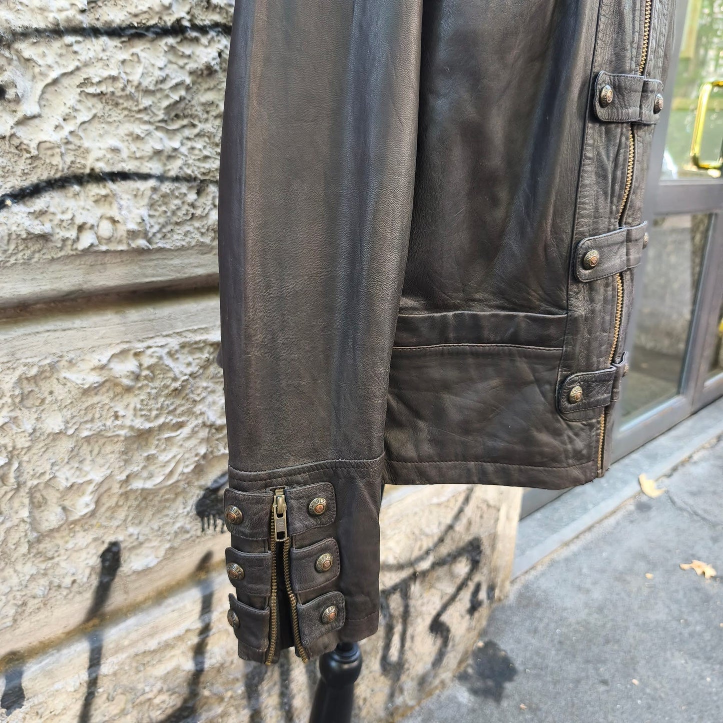 Giacca vintage in pelle Harley Davidson testa di moro