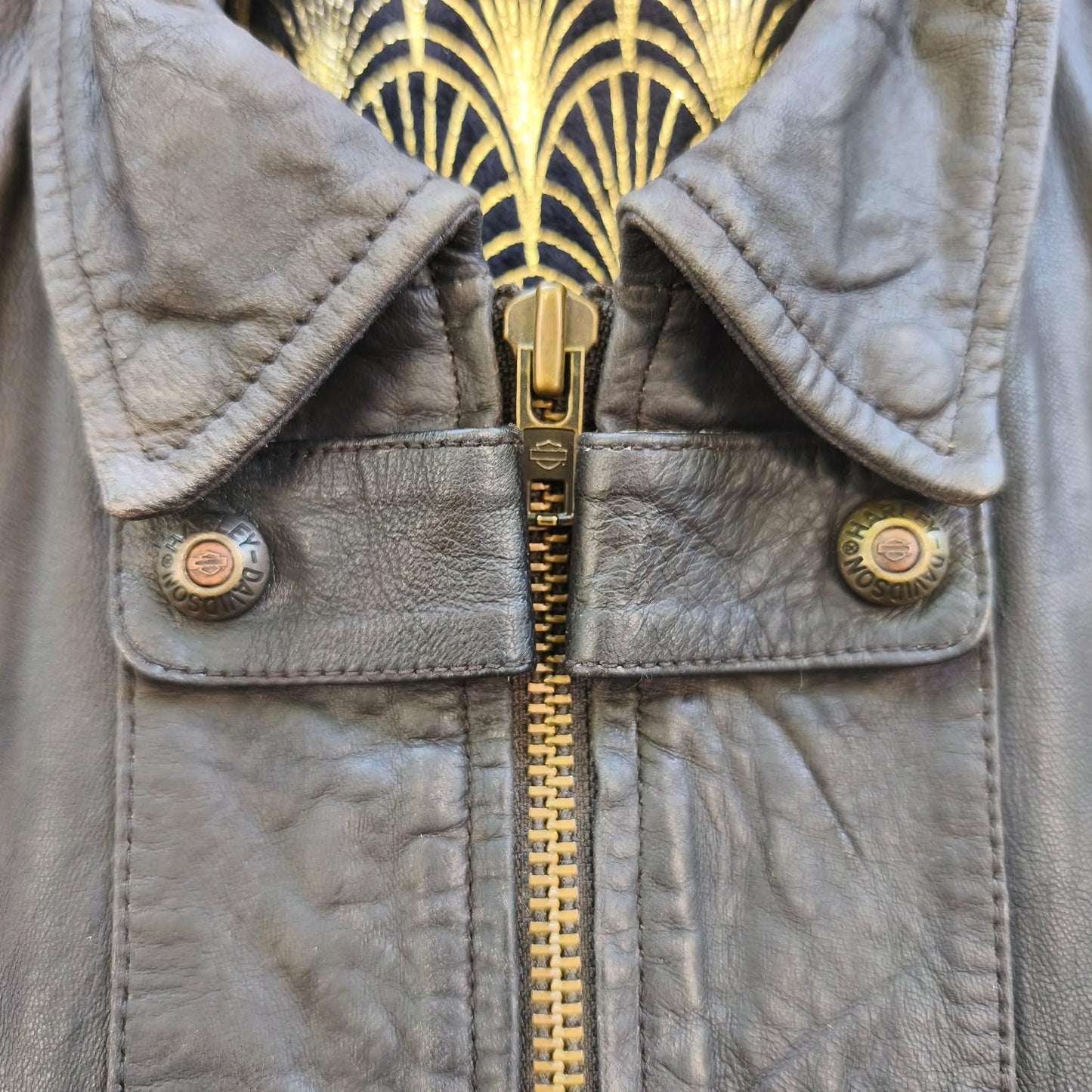Giacca vintage in pelle Harley Davidson testa di moro