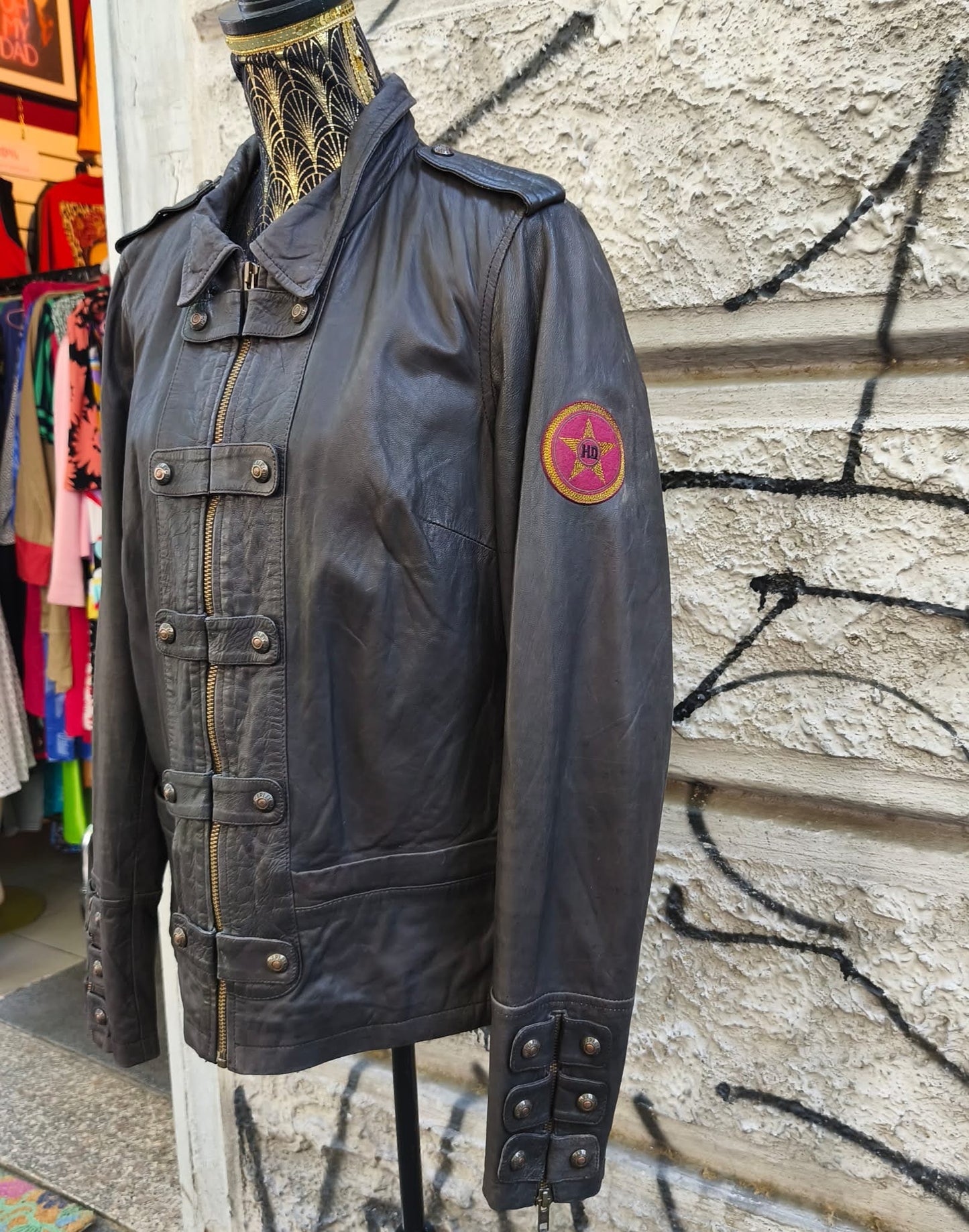 Giacca vintage in pelle Harley Davidson testa di moro
