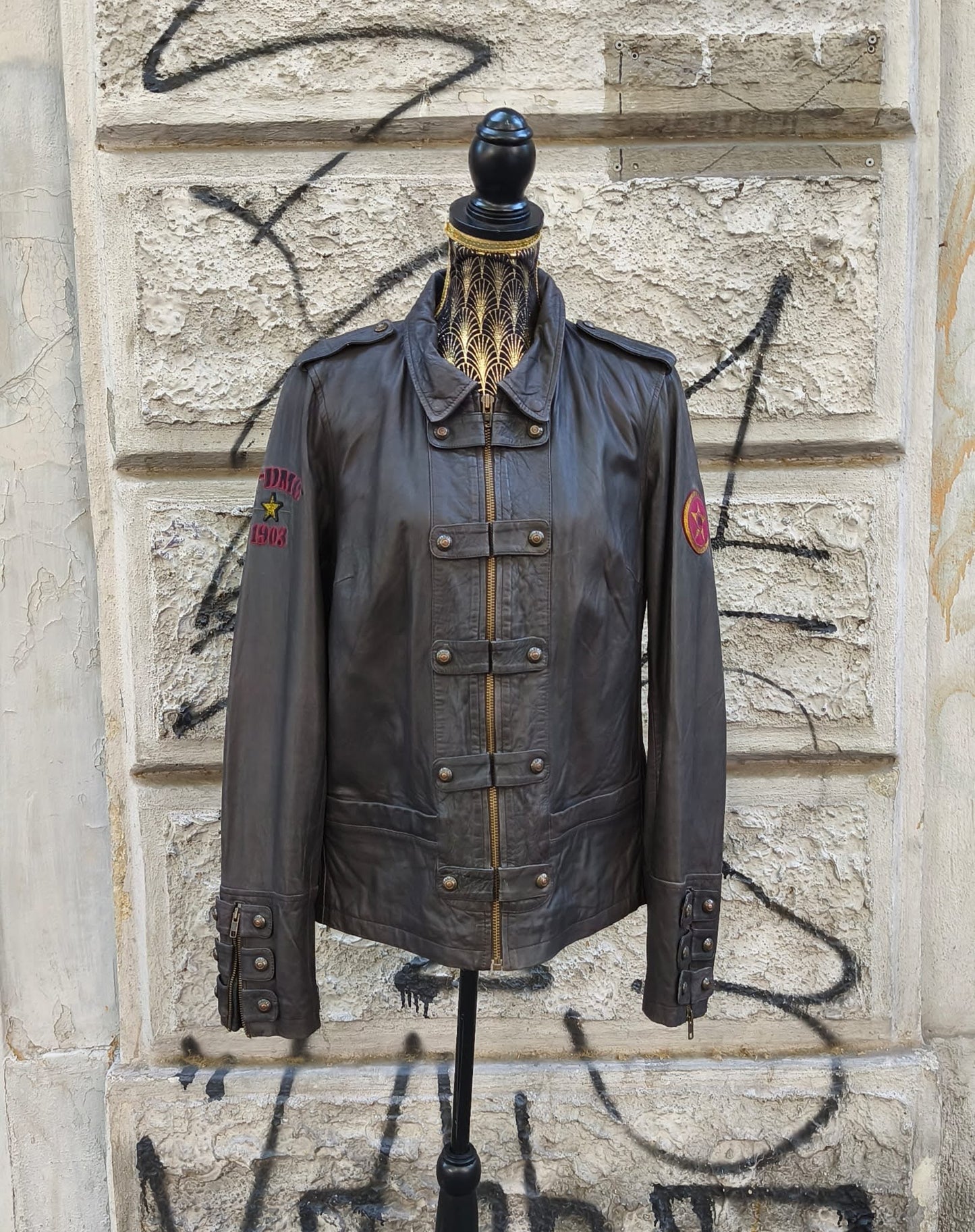 Giacca vintage in pelle Harley Davidson testa di moro
