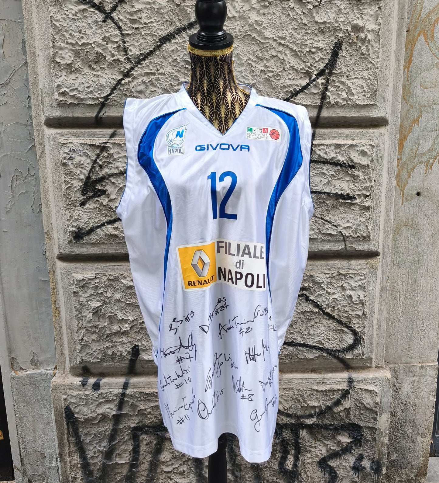 Canotta basket vintage dell'Azzurro Napoli con autografi Taglia xl
