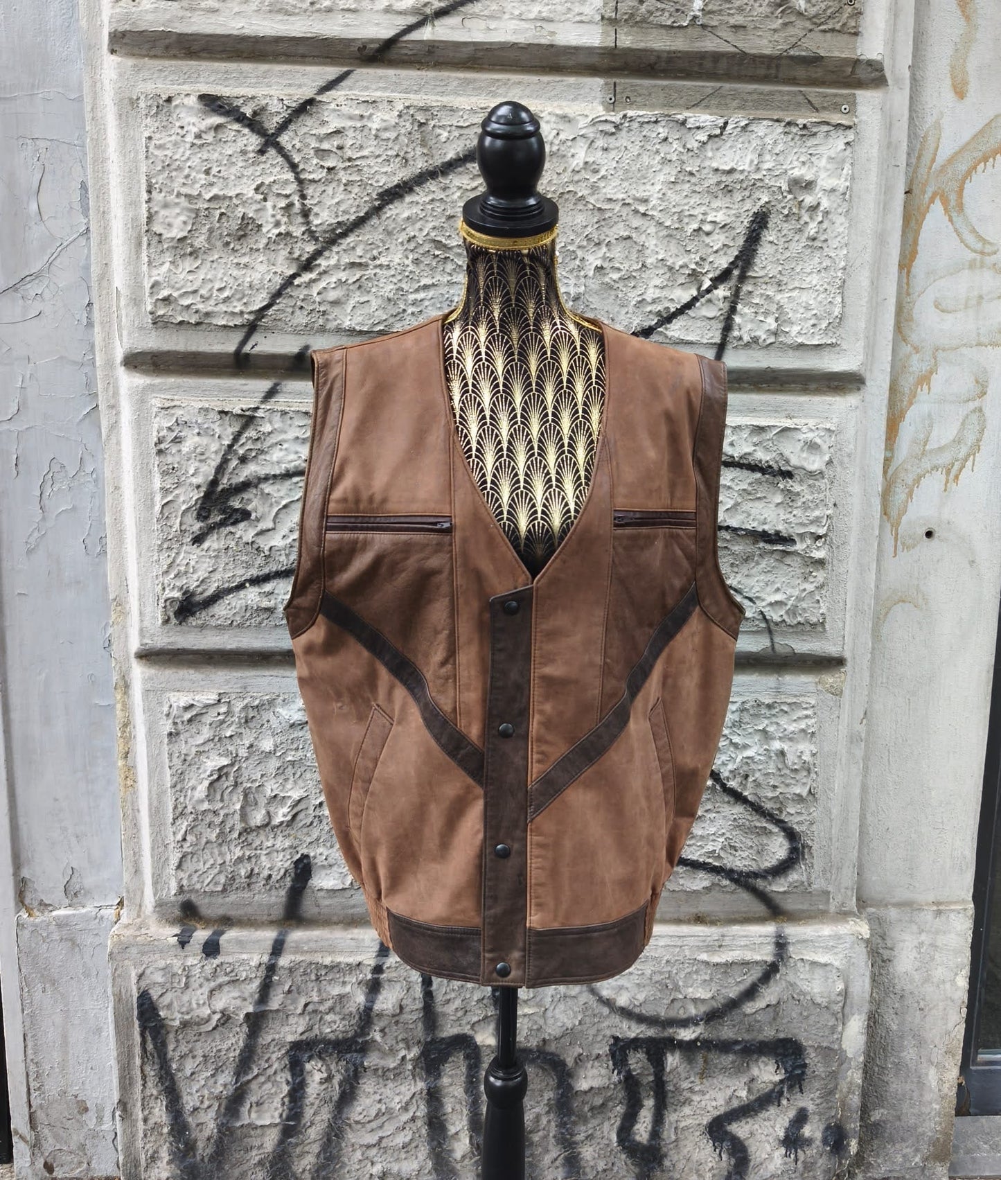 Gilet vintage in pelle marrone Taglia 50
