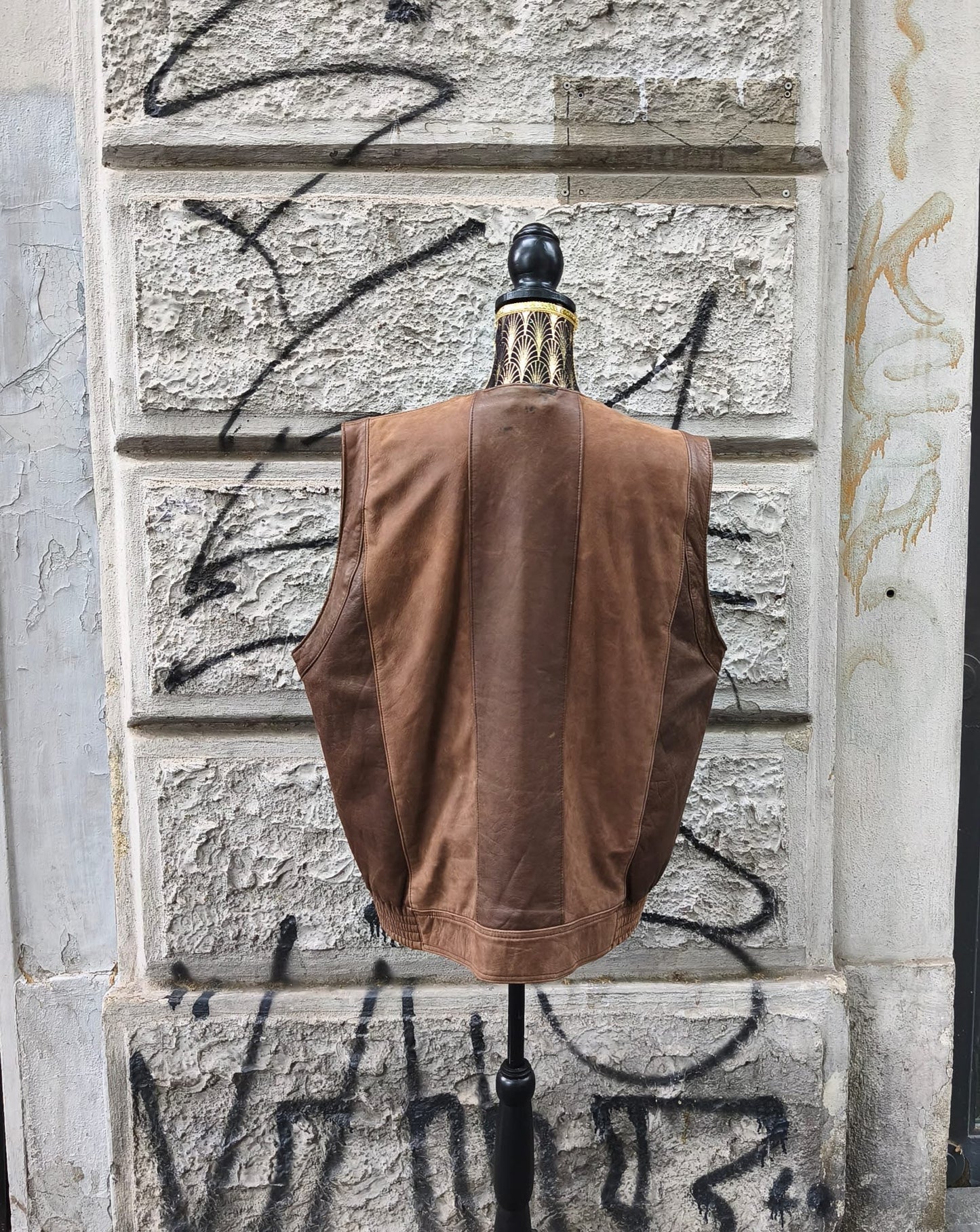 Gilet vintage in pelle marrone Taglia 50