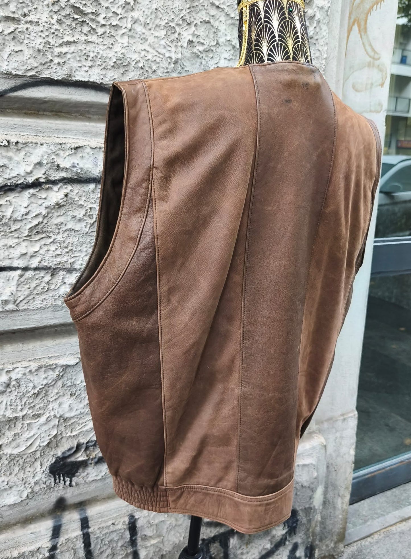 Gilet vintage in pelle marrone Taglia 50