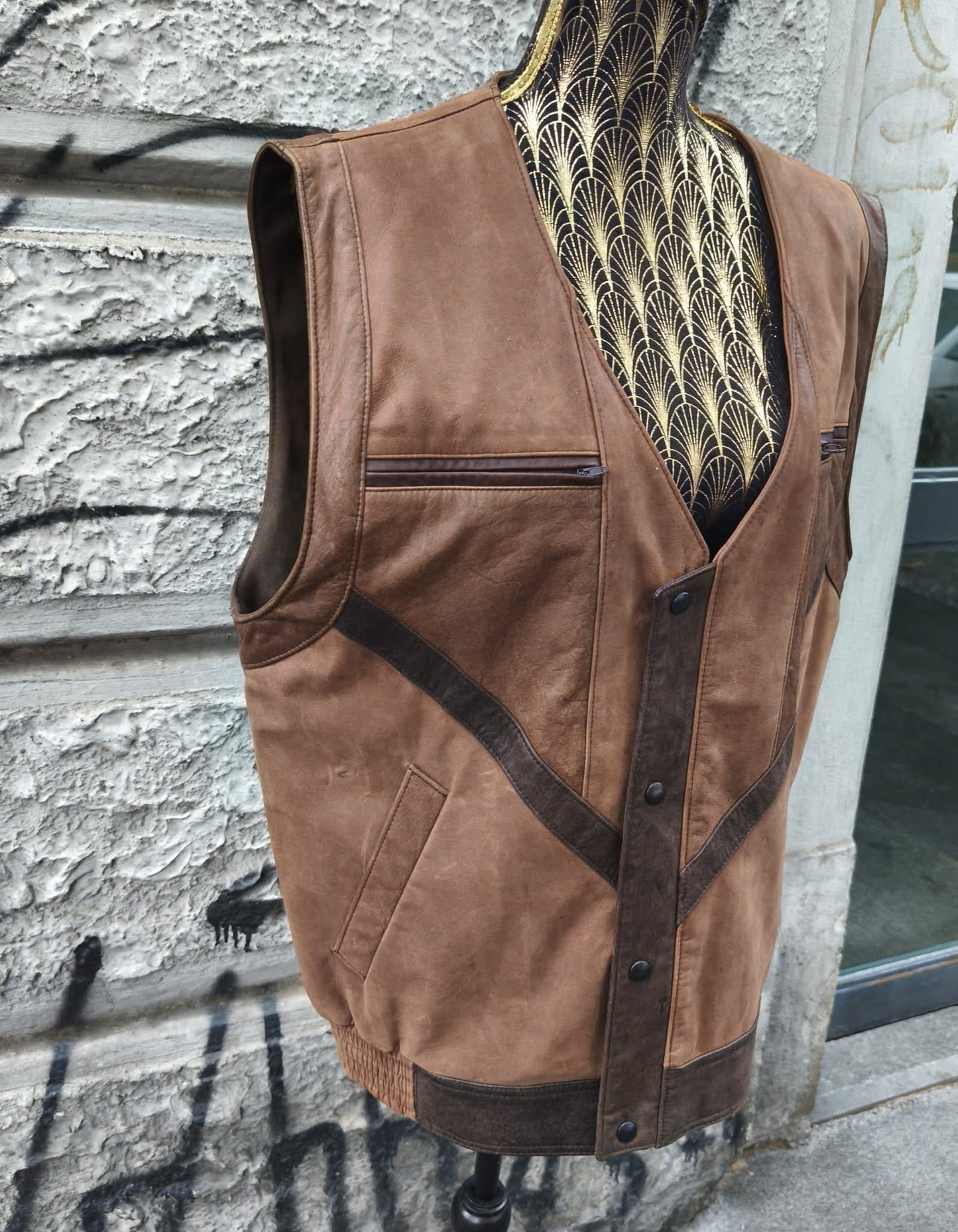 Gilet vintage in pelle marrone Taglia 50