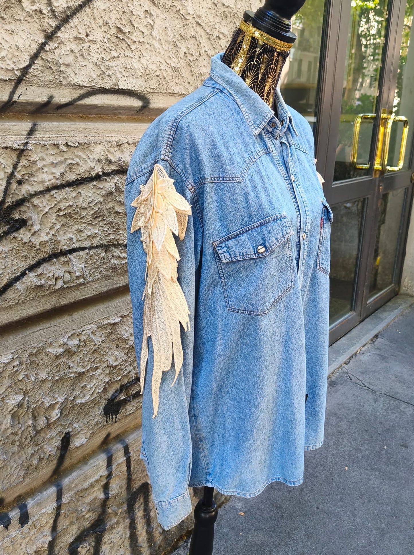 Camicia vintage in jeans customizzata Amy Winehouse Taglia L