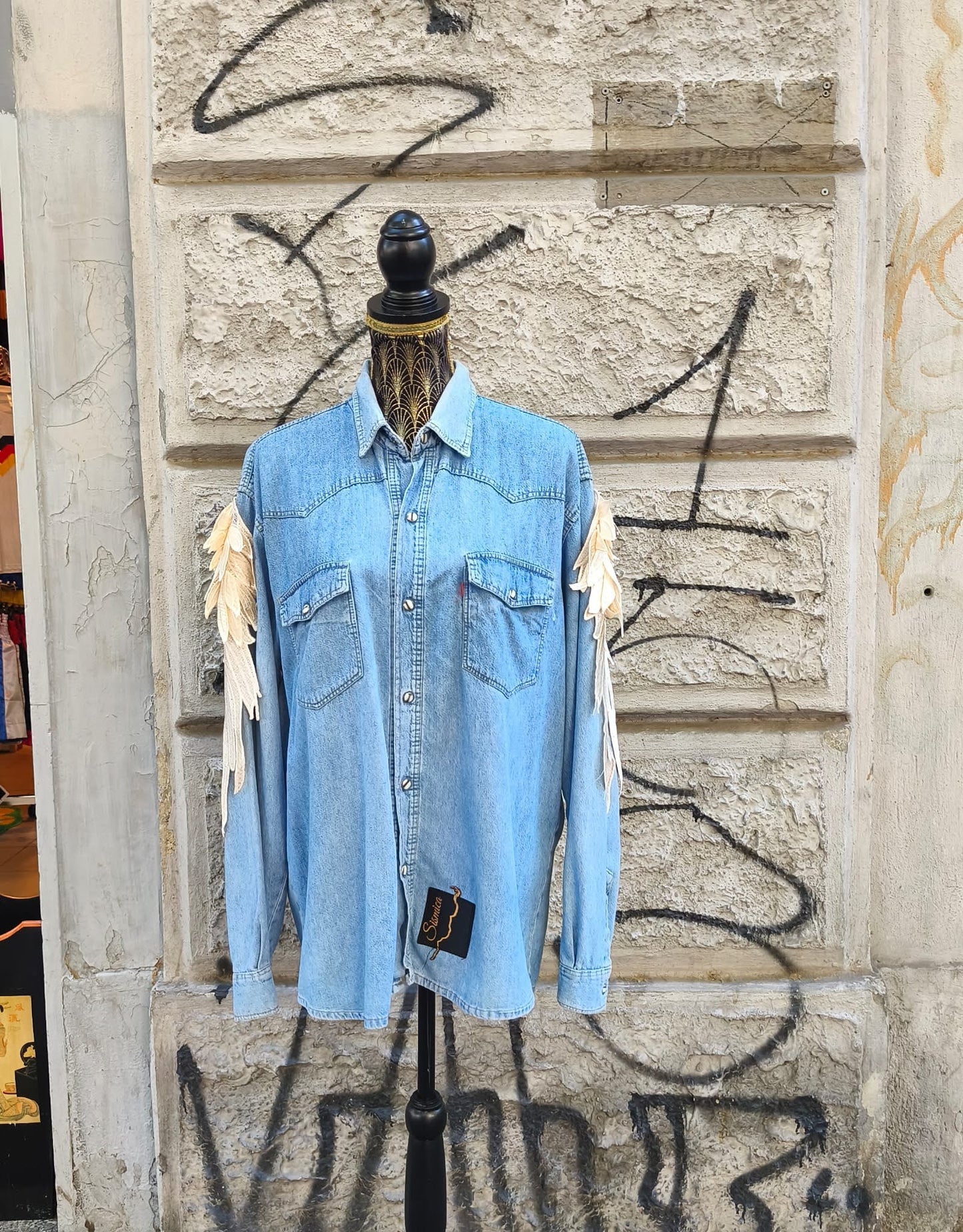 Camicia vintage in jeans customizzata Amy Winehouse Taglia L
