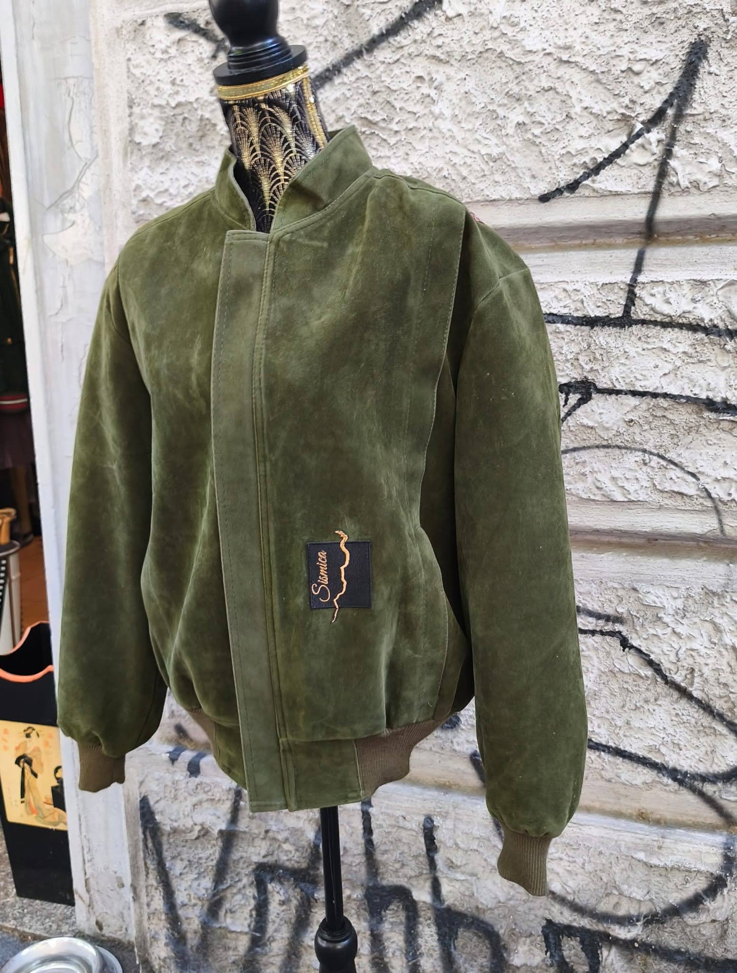 Bomber verde oliva in alcantara vintage custom David Bowie Taglia 54