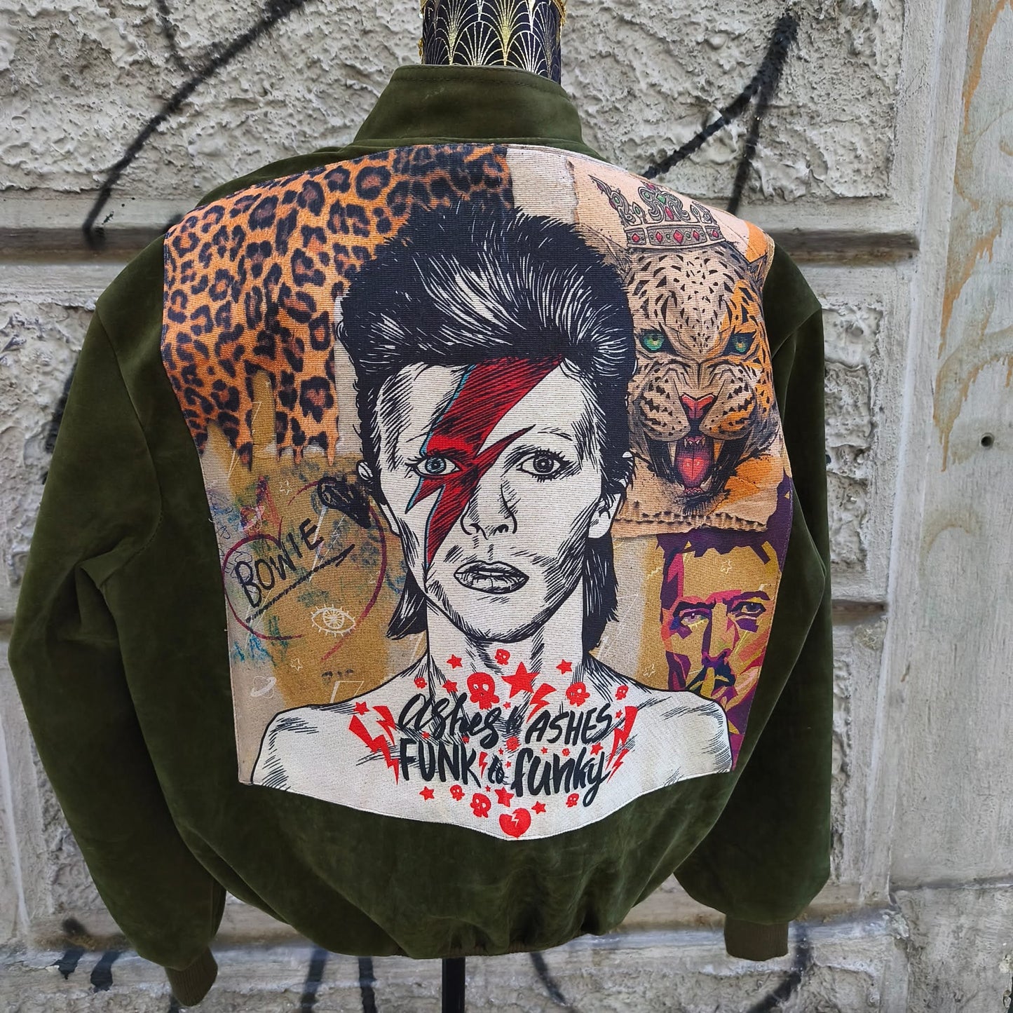 Bomber verde oliva in alcantara vintage custom David Bowie Taglia 54