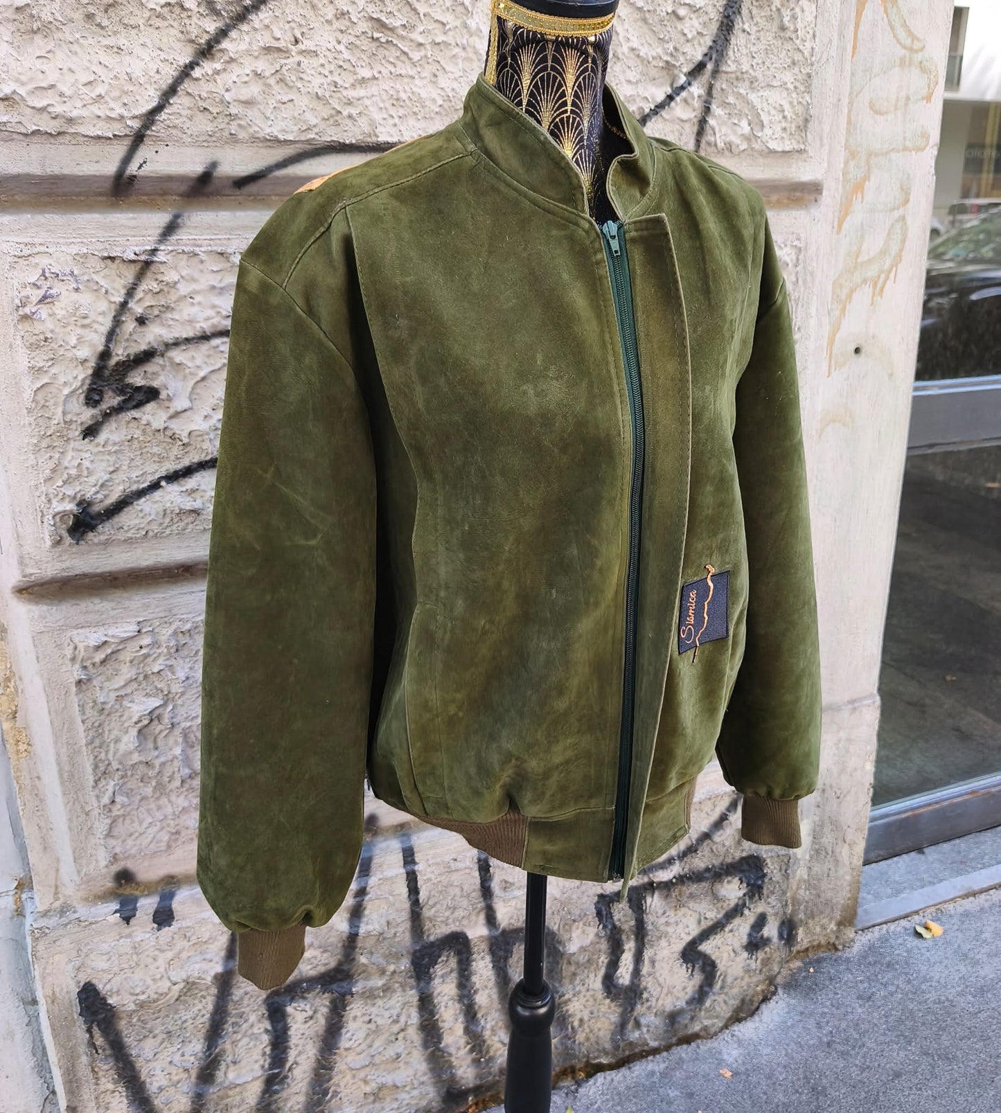 Bomber verde oliva in alcantara vintage custom David Bowie Taglia 54