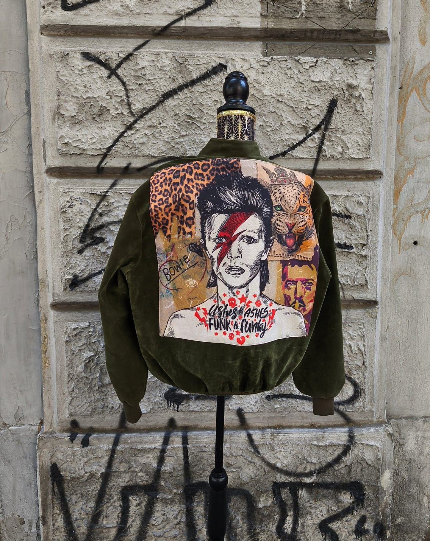 Bomber verde oliva in alcantara vintage custom David Bowie Taglia 54