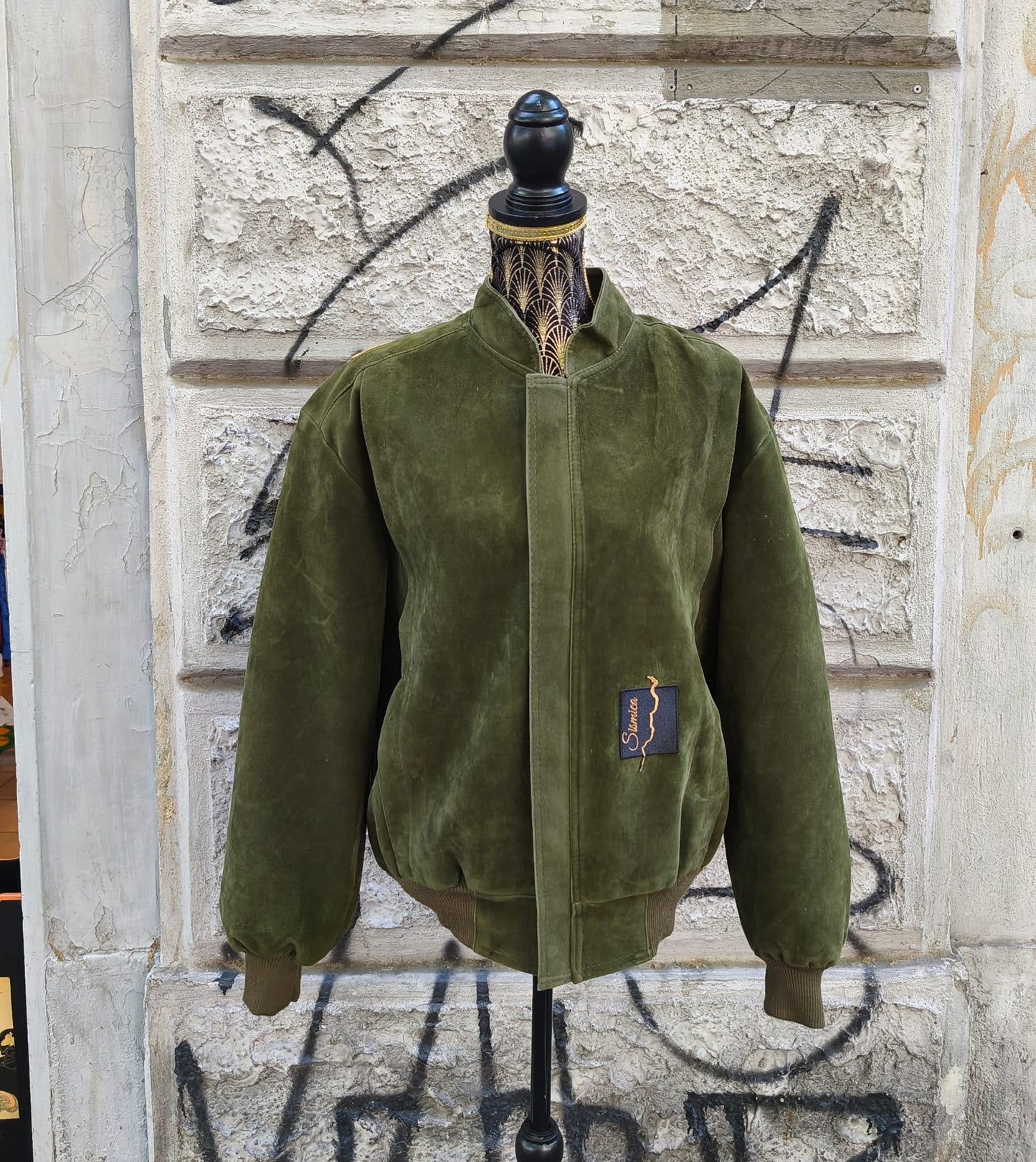 Bomber verde oliva in alcantara vintage custom David Bowie Taglia 54