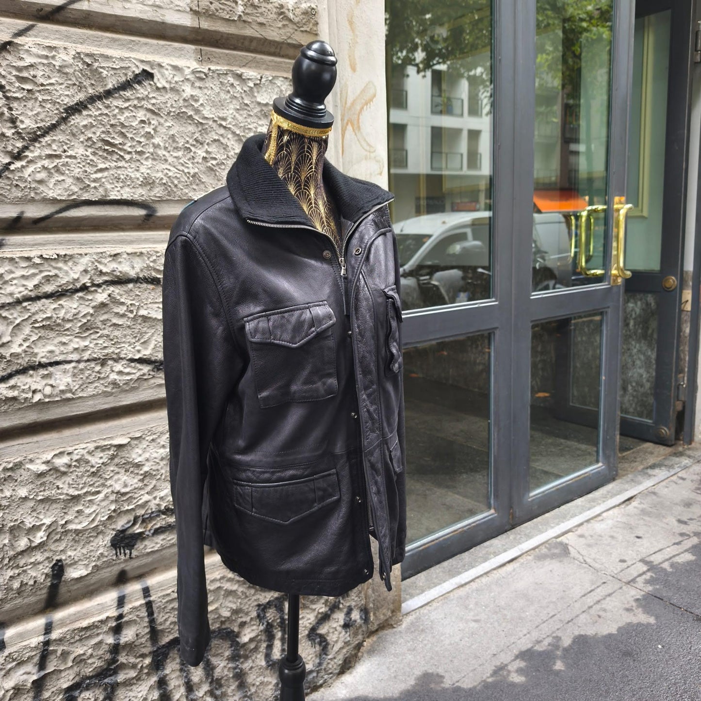 Giacca Calvin Klein vintage in pelle custom Roling Stones