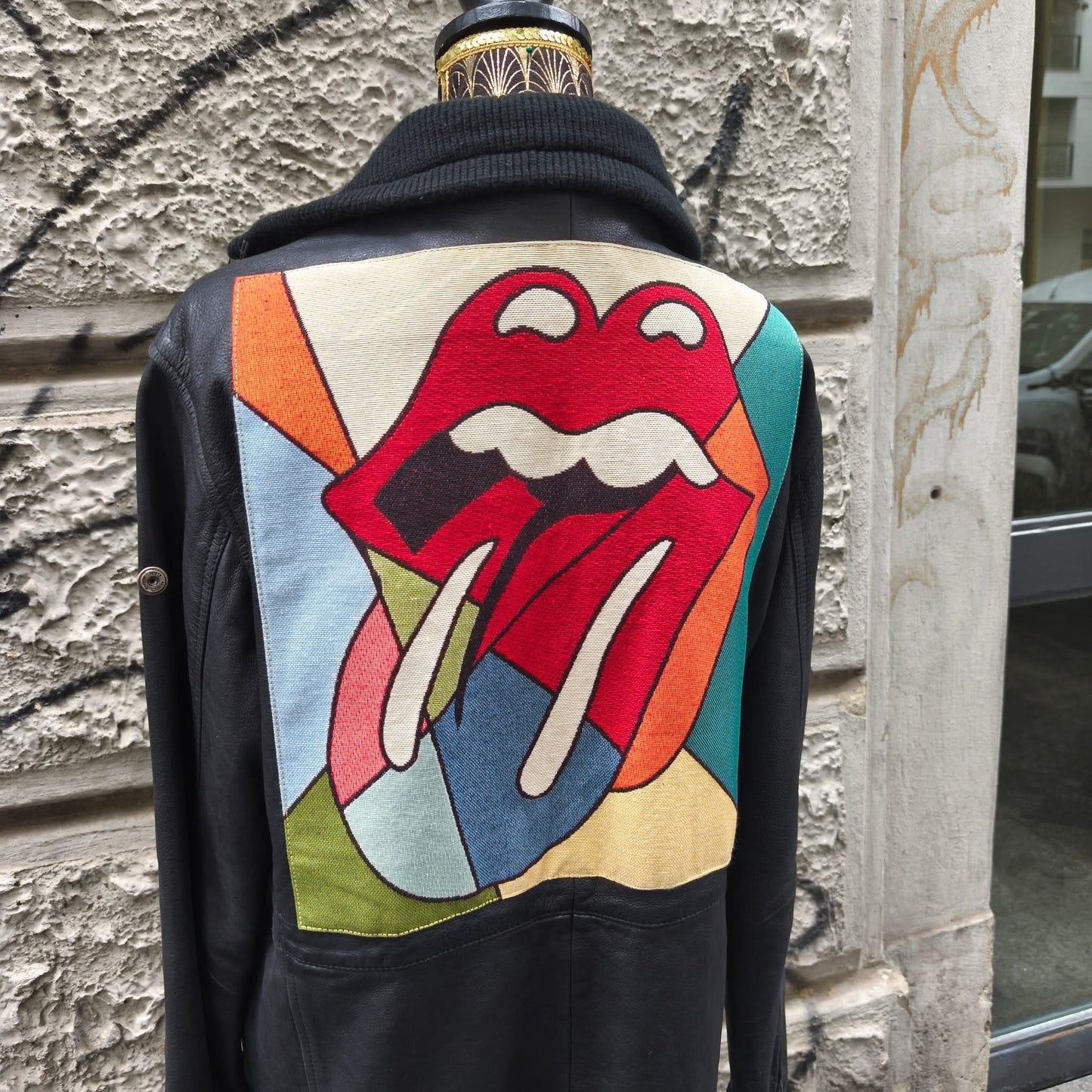 Giacca Calvin Klein vintage in pelle custom Roling Stones