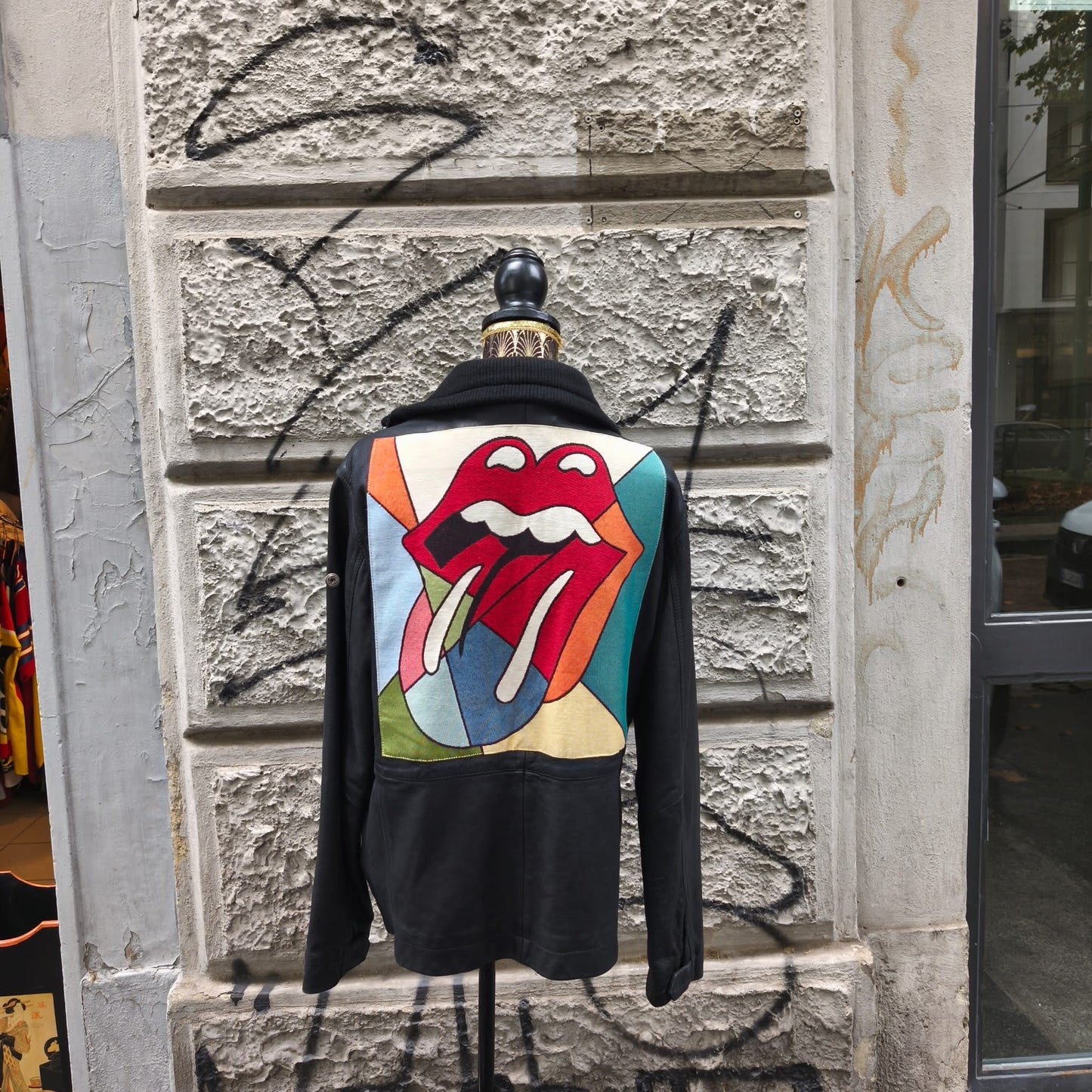 Giacca Calvin Klein vintage in pelle custom Roling Stones