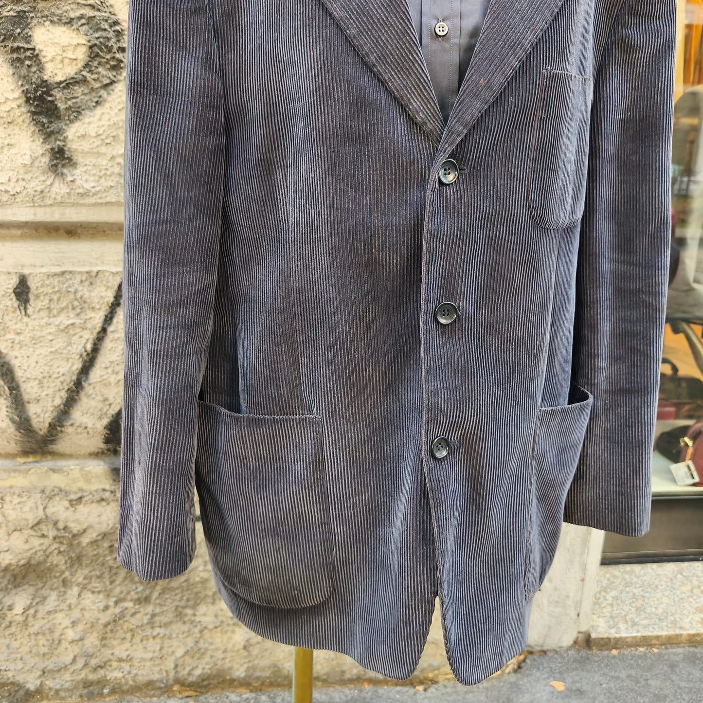 Blazer uomo vintage in velluto a coste grigio