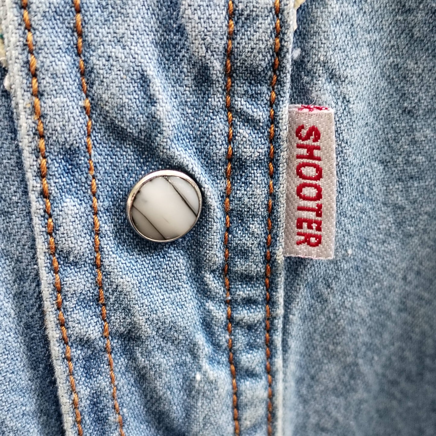 Camicia vintage texana in denim con inserti in pelle