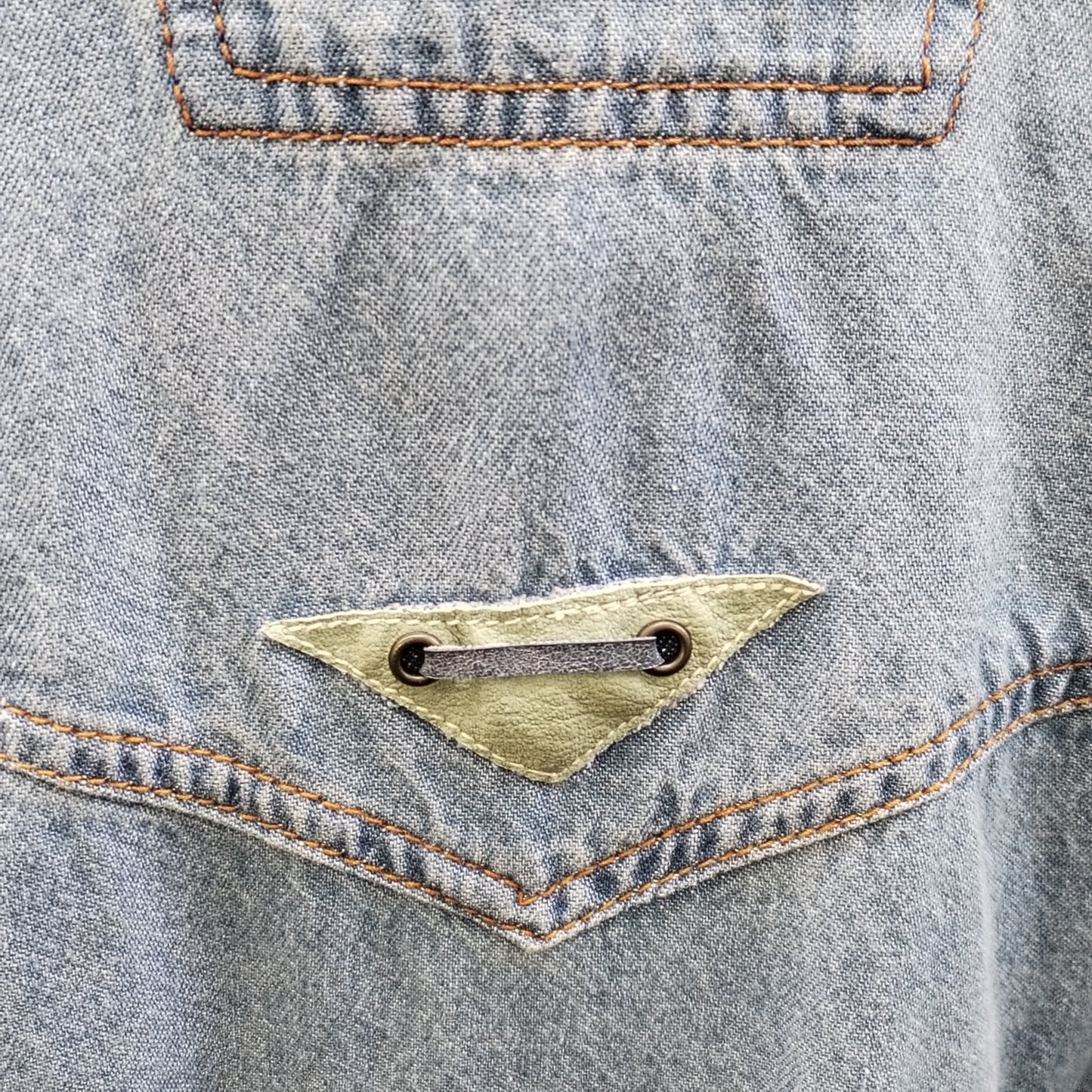 Camicia vintage texana in denim con inserti in pelle