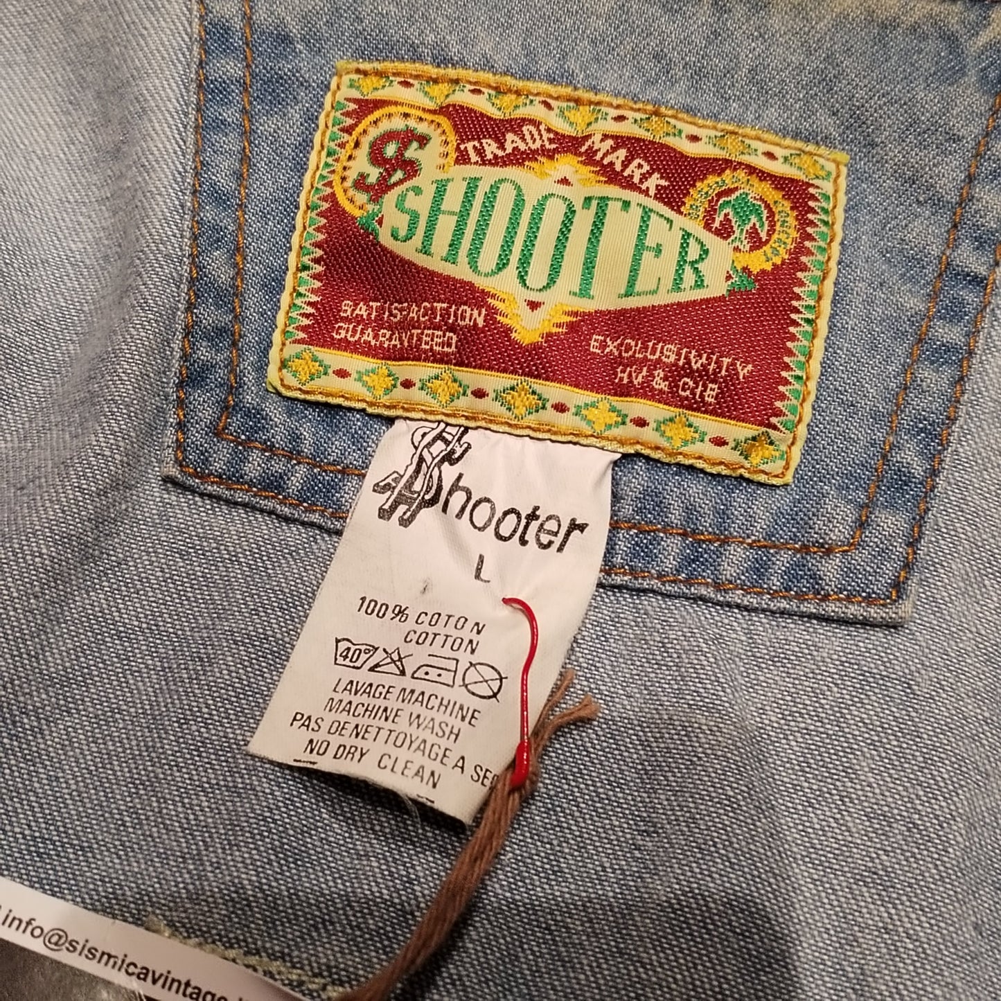 Camicia vintage texana in denim con inserti in pelle