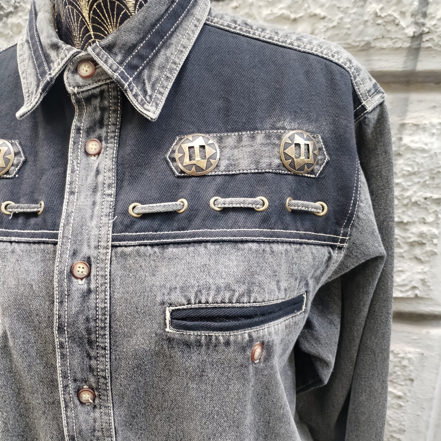 Camicia in jeans nera texana vintage