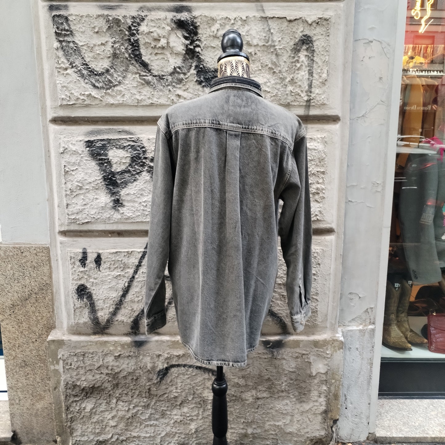 Camicia in jeans nera texana vintage