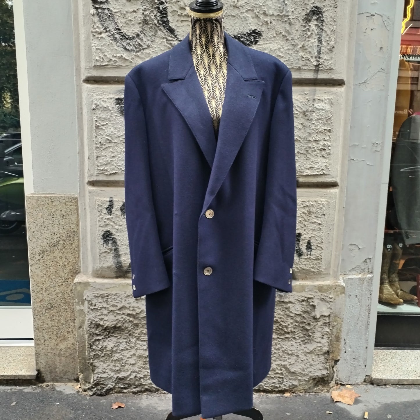 Cappotto vintage blu in pura lana