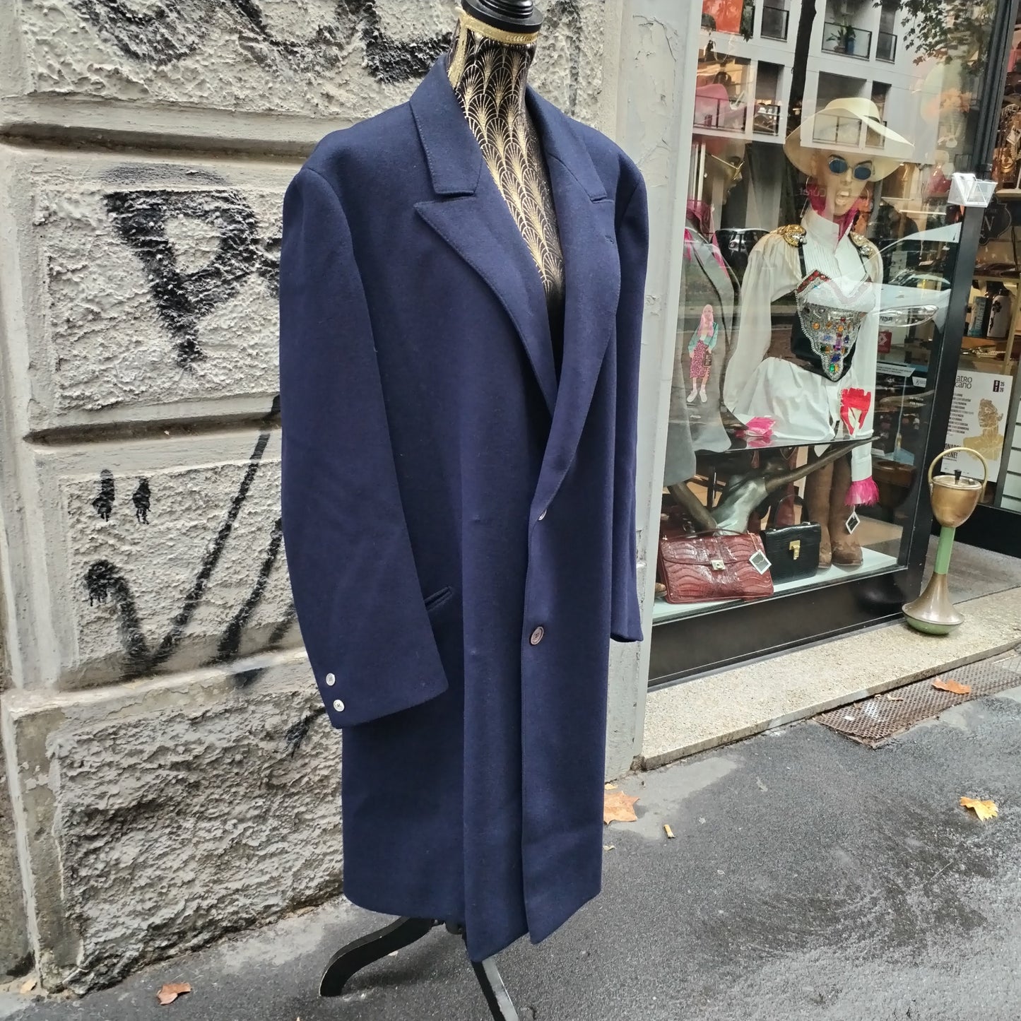 Cappotto vintage blu in pura lana