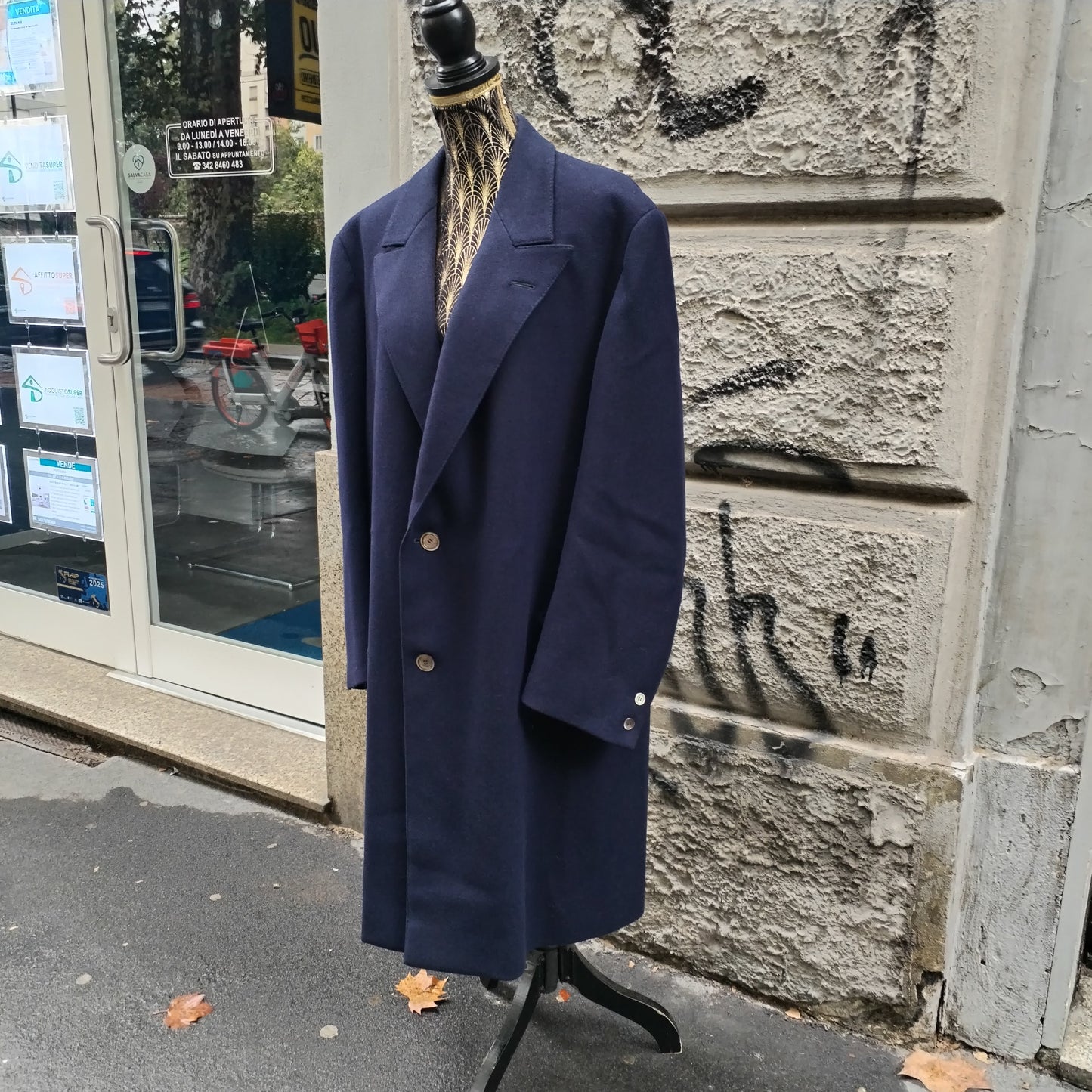 Cappotto vintage blu in pura lana