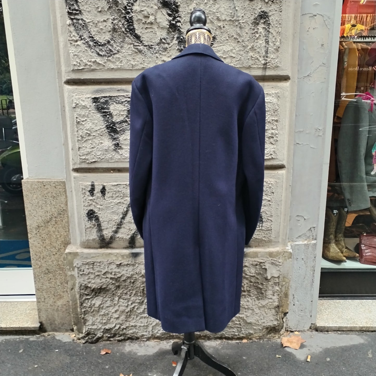 Cappotto vintage blu in pura lana