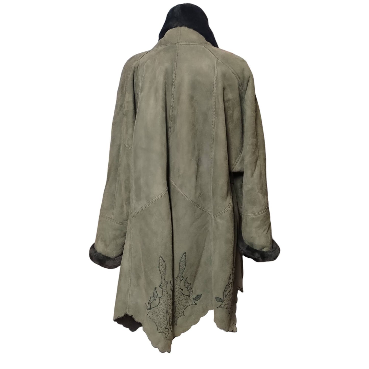 Montone shearling vintage verde smeraldo con ricami