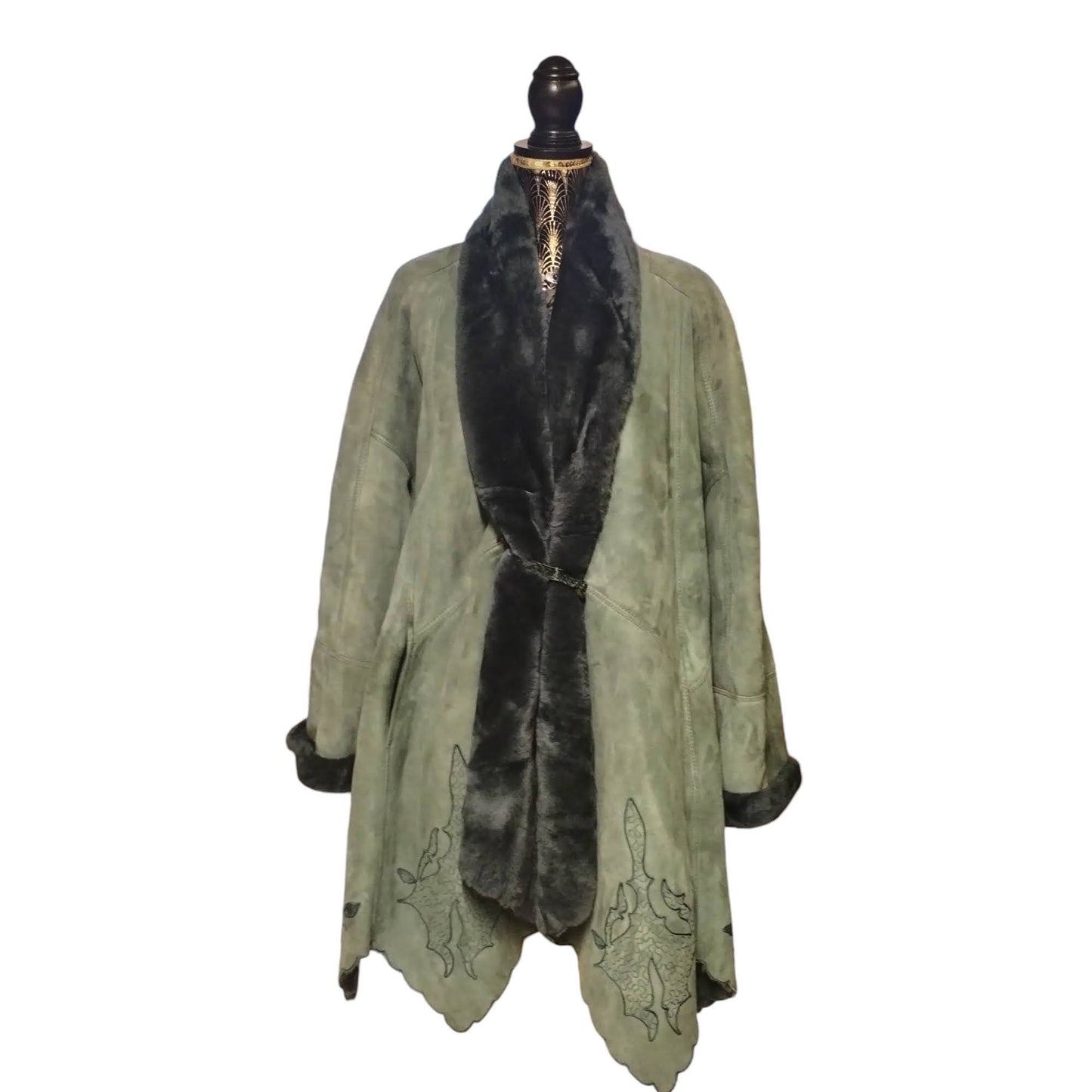 Montone shearling vintage verde smeraldo con ricami