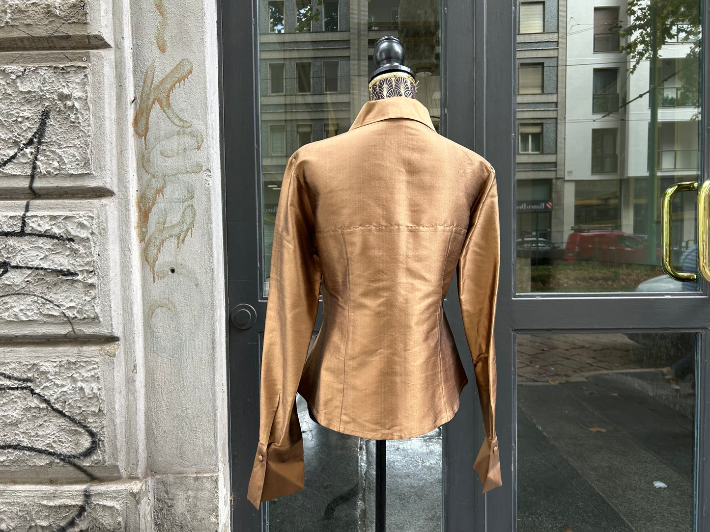 Camicia vintage bronzo in shantung di seta