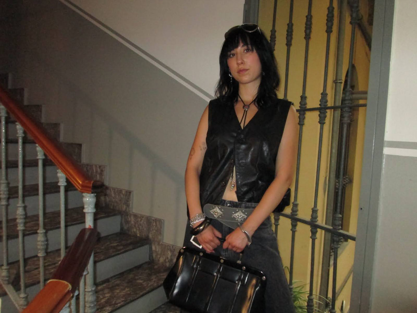 Gilet vintage in pelle nera