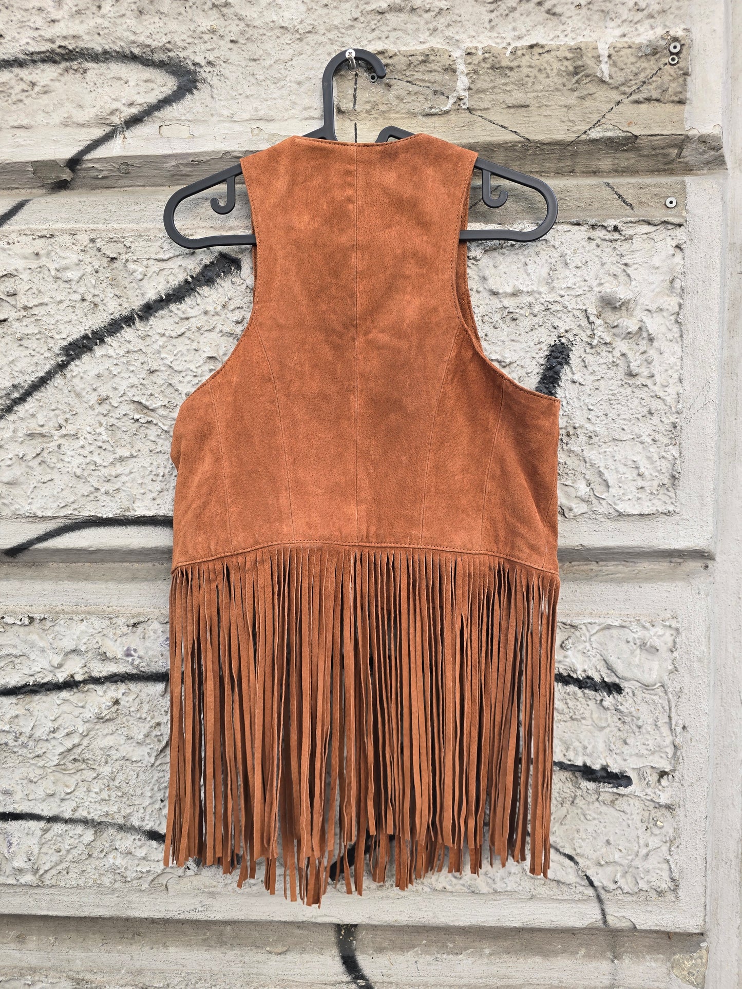 Gilet vintage in camoscio con frange