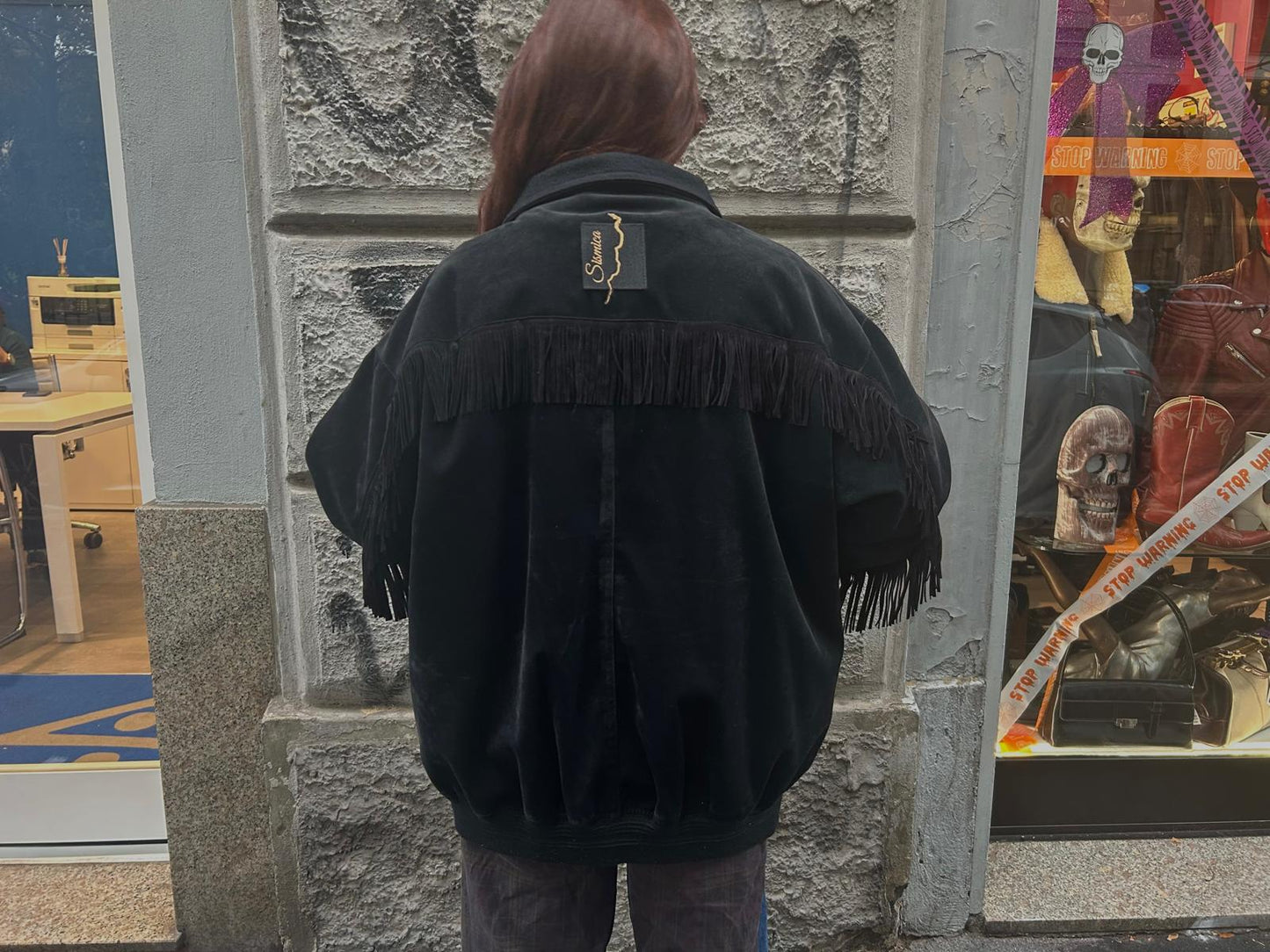 Bomber nero unisex vintage custom frange