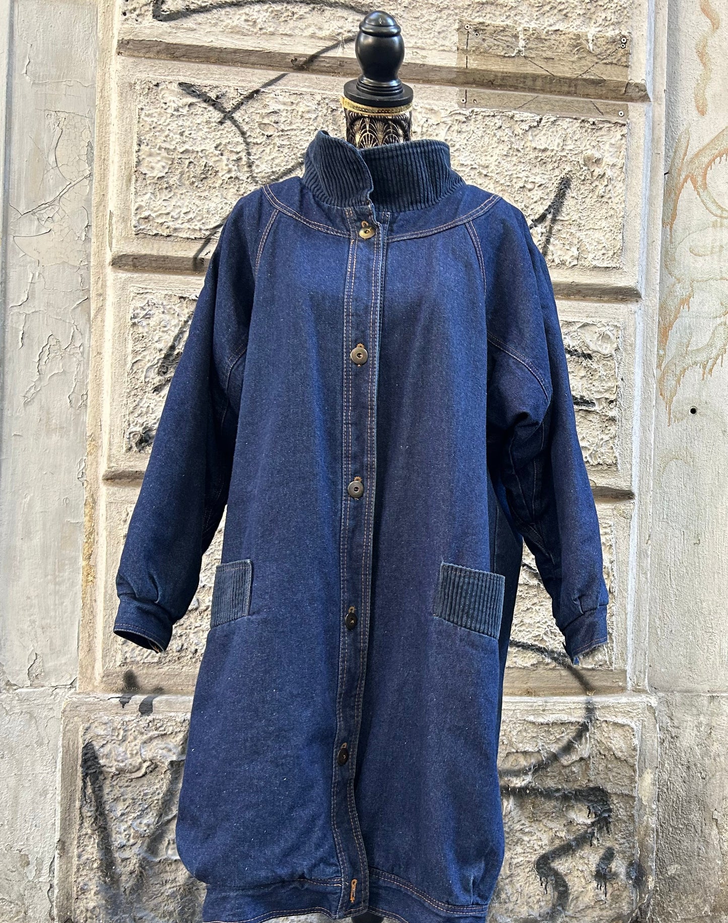 Cappotto donna anni 80 sherpa in jeans vintage