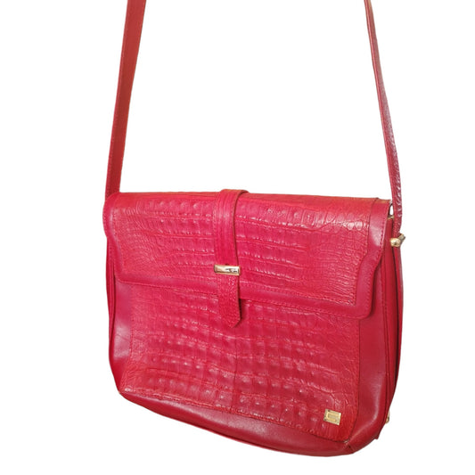 Borsa tracolla rossa in pelle doppia lavorazione anni 60