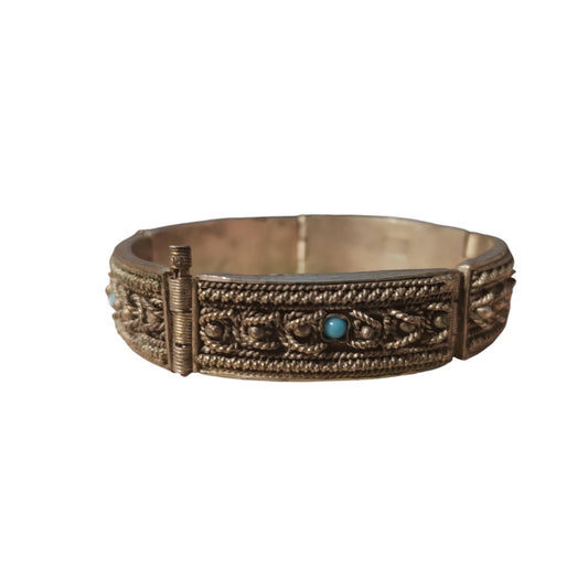 Bracciale semi rigido in argento antico e turchesi
