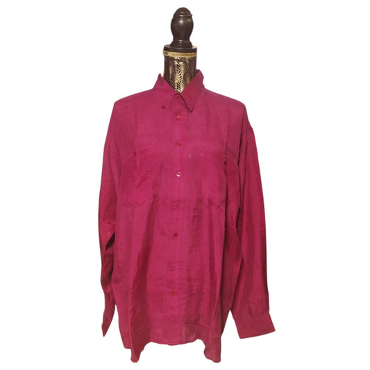 Camicia vintage in seta rosso ciliegia unisex