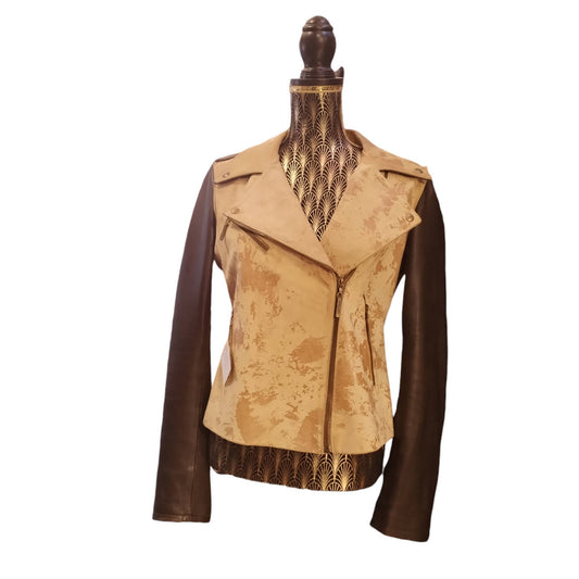 Giacca in pelle modello chiodo bicolore