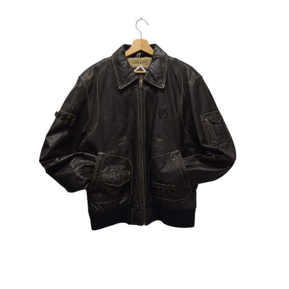 Giacca vintage in pelle marrone anni 80 modello bomber